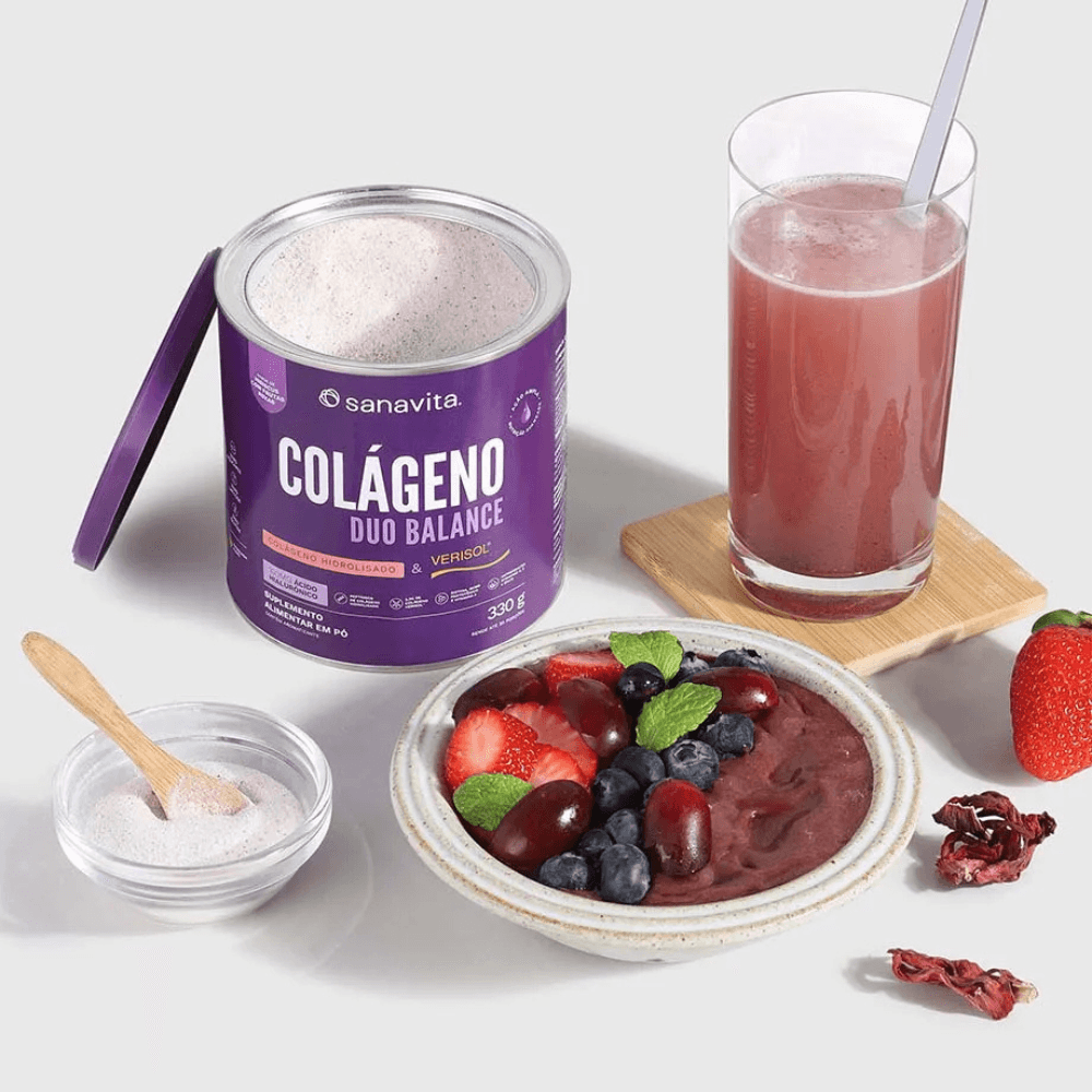 Colágeno Duo Balance Hibiscus Com Frutas Roxas Sanavita 330G