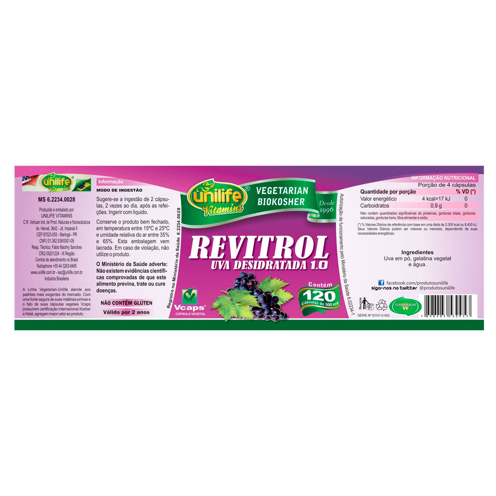 Uva Desidratada Revitrol Resveratrol - Unilife - 120 Cápsulas