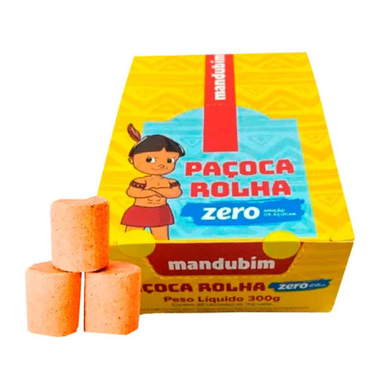 Paçoca Rolha Zero Açúcar Mandubim (Cx c/ 20 un de 15g)