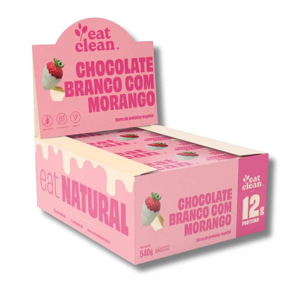 Barrinha Chocolate Branco e Morango Eat Clean (Cx c/ 12un de 45g)