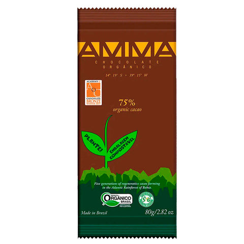 Chocolate Orgânico 75% Cacau AMMA 80g