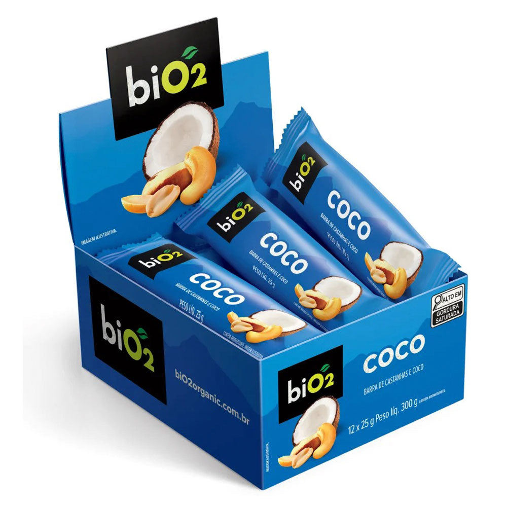 Barra de Castanhas e Frutas Coco biO2 Nuts (Cx 12un de 25g)