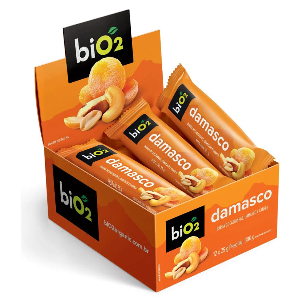 Barra de Castanhas e Frutas Damasco biO2 Nuts (Cx 12un de 25g)