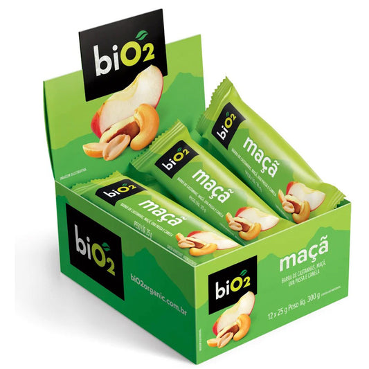 Barra de Castanhas e Frutas Maçã biO2 Nuts (Cx 12un de 25g)