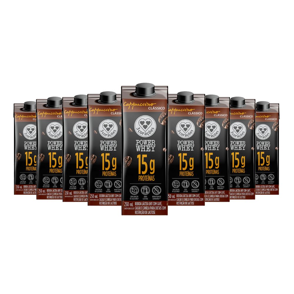 Bebida Proteica Power Whey Cappuccino Clássico 3Corações (Cx 12un de 250ML)