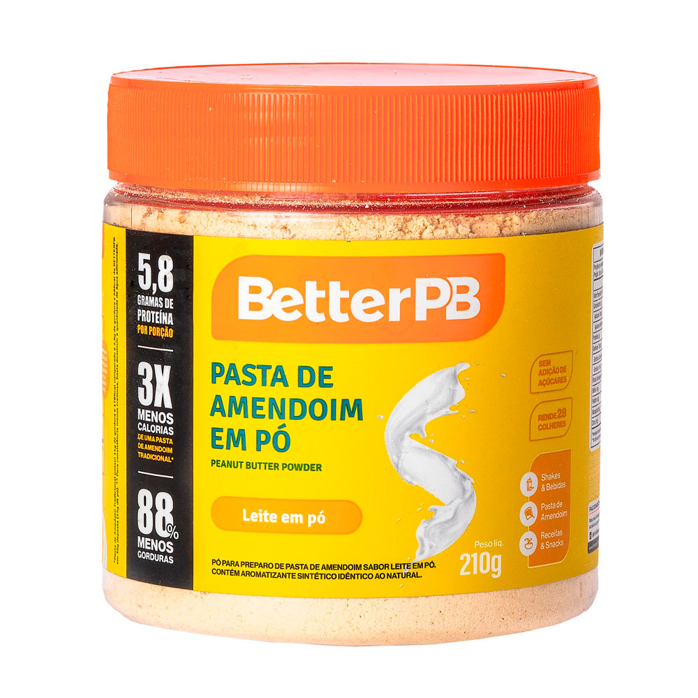 Pasta de Amendoim em Pó Leite em Pó BetterPB 210g