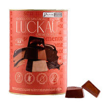 Bombom de Chocolate Luckau 54% Cacau com Creme de Avelã, Lata 198 g