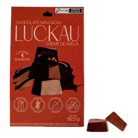 Bombom 54% Cacau Creme de Avelã Luckau Pouch 82,5g