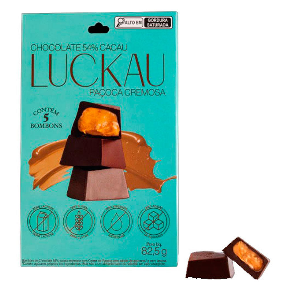 Bombom 54% Cacau Paçoca Cremosa Luckau Pouch 82,5g