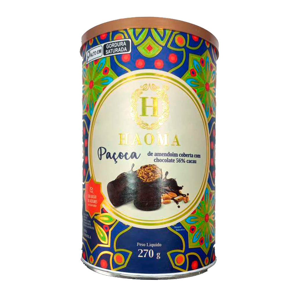 Lata de Paçoca Amendoim Cobertura Chocolate Haoma 270g