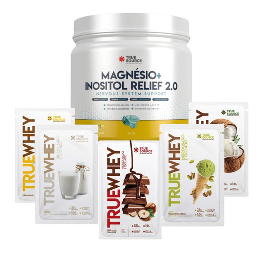 Kit True Source Magnésio Inositol Relief 375g 2.0+ 5 Sachês TrueWhey 32g