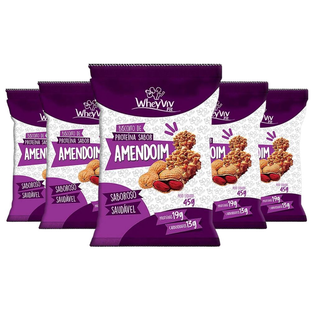 Kit Biscoito de Proteína Sabor Amendoim Wheyviv (5un de 45g)