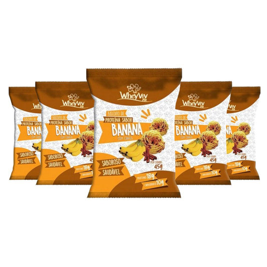 Kit Biscoito de Proteína Sabor Banana c/ Canela Wheyviv (5un de 45g)