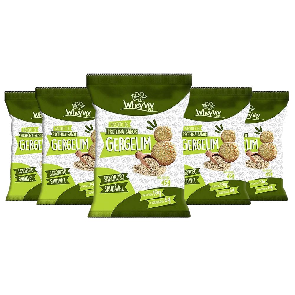 Kit Biscoito de Proteína Sabor Gergelim Wheyviv (5un de 45g)