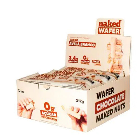 Wafer Avelã Branco com Proteína Naked Nuts (Cx 12un de 26g)