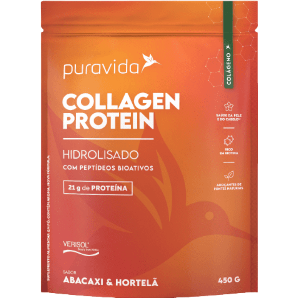 Colágeno Protein Hidrolisado Abacaxi Com Hortelã Puravida 450G