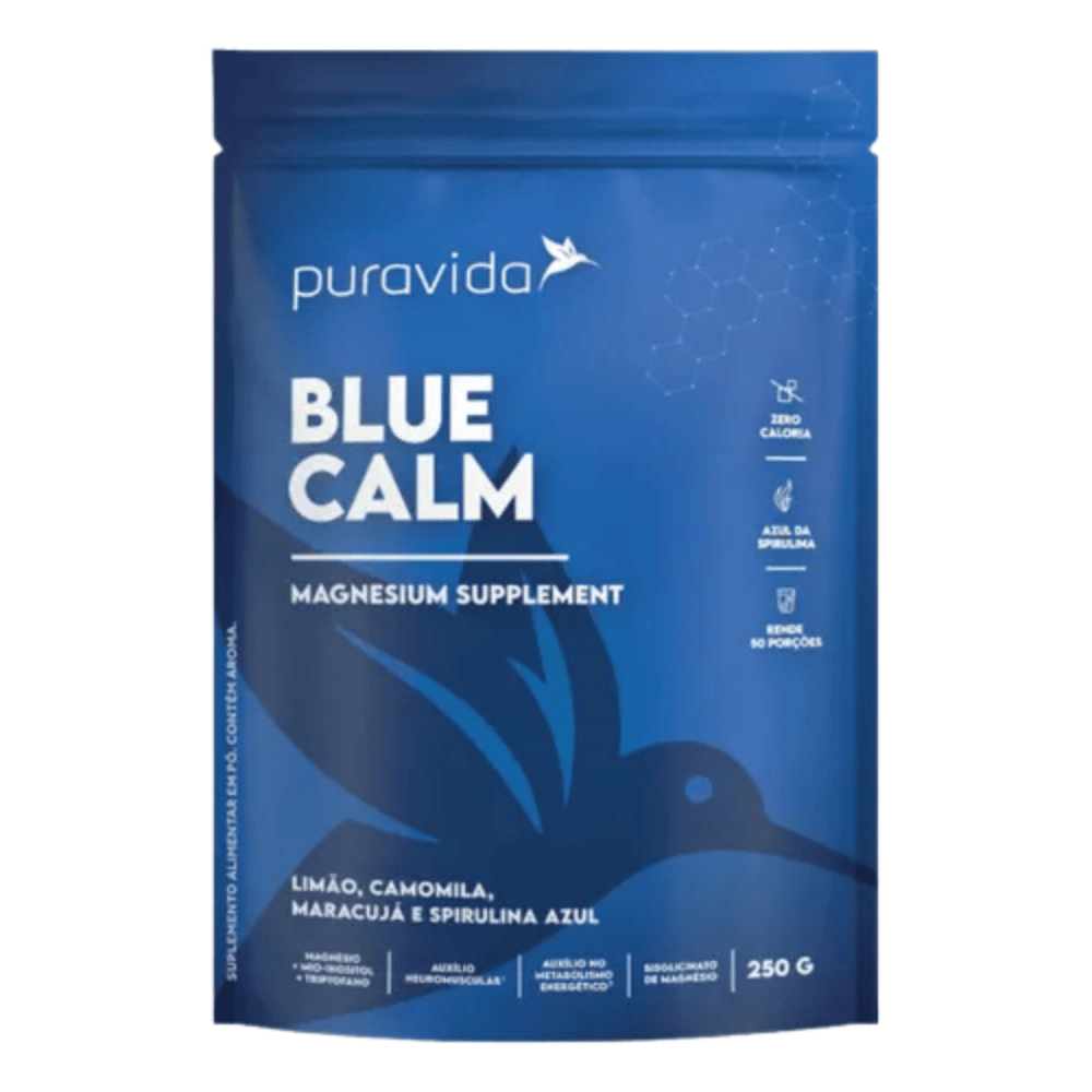 Magnésio Blue Calm Limão, Camomila, Maracujá E Spirulina Azul Puravida 250G