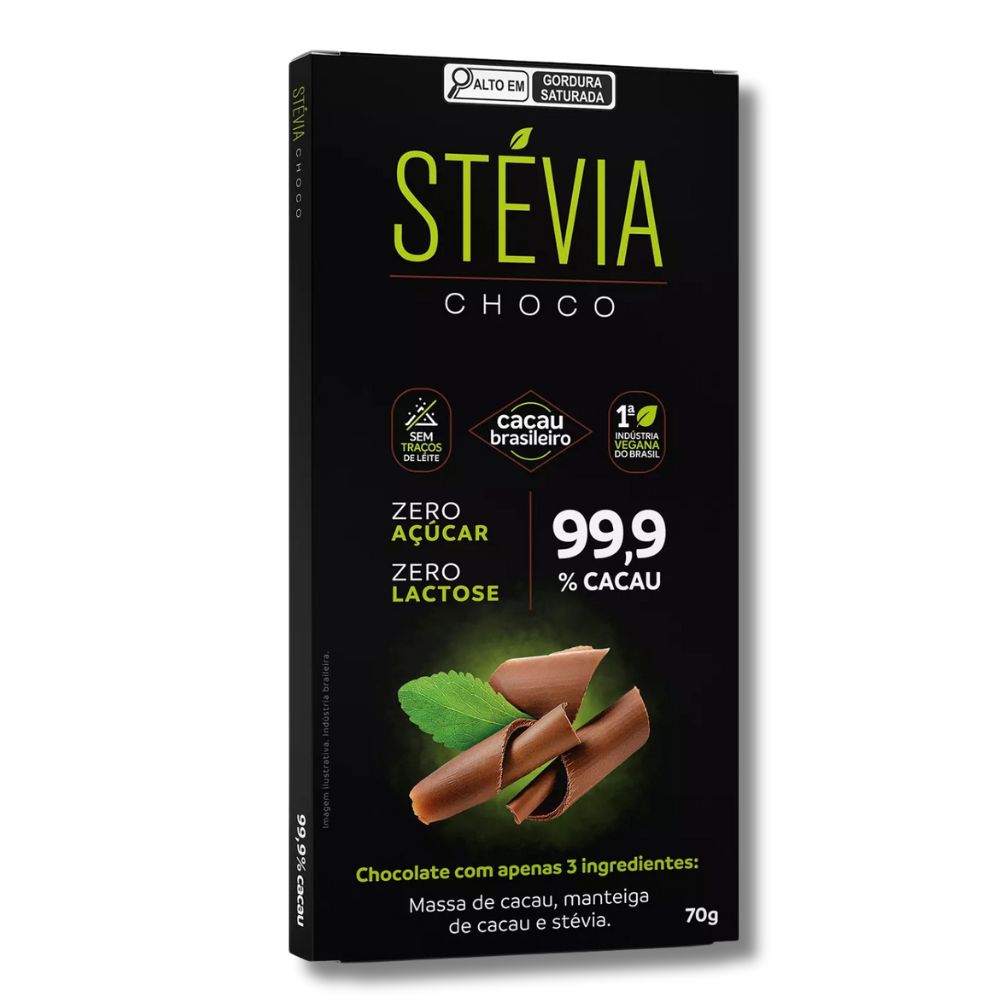 Chocolate 99,9% Cacau com Stévia StéviaChoco 70g