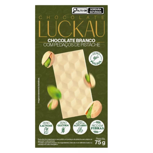 Barra de Chocolate Branco Com Pistache Luckau 75g