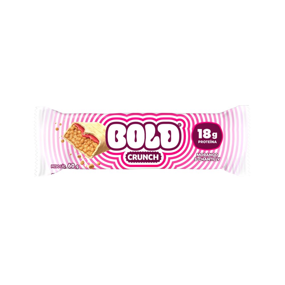 Bold Barra de Proteína Crunch Sabor Morango com Chantilly (Caixa com 12 unidades de 60 g)