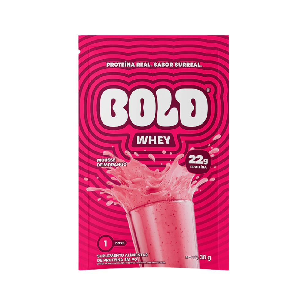 Bold Whey Mousse de Morango 30 g – Display com 10 sachês
